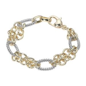 14K Gold Plated Two ToneOval Link Chain Bracelet